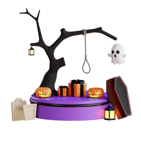 Cadeaux d'Halloween avec cercueil  3D Illustration