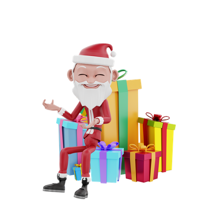 Père Noël et cadeaux de Noël  3D Illustration