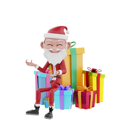 Père Noël et cadeaux de Noël  3D Illustration