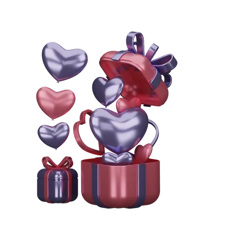 Cadeaux de Saint-Valentin avec des ballons  3D Illustration