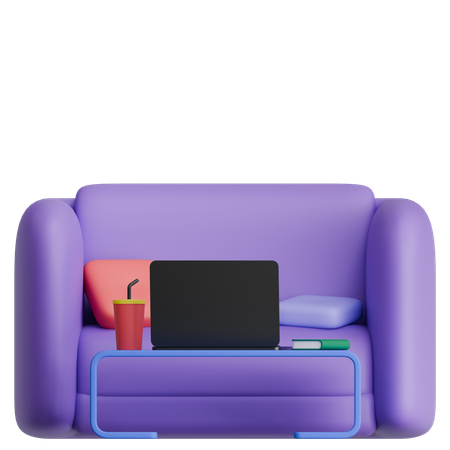 Cadeira confortável com mesa frontal e interior para notebook  3D Icon