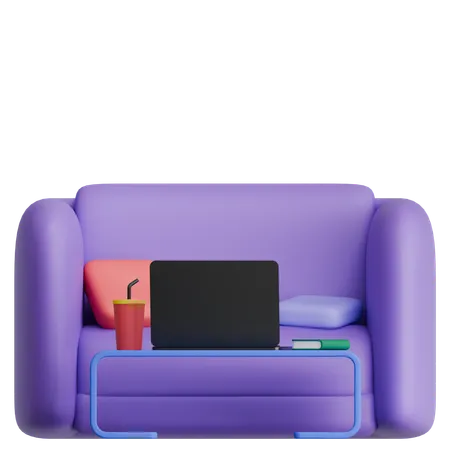 Cadeira confortável com mesa frontal e interior para notebook  3D Icon