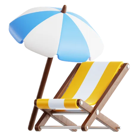 Icone 3 D De Cadeira De Praia E Guarda Chuva 3D Icon