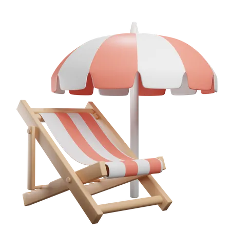 Assento De Praia E Guarda Sol 3D Icon