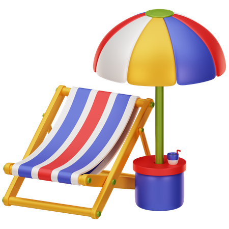 Cadeira de praia com guarda sol  3D Icon