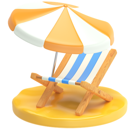 Cadeira de praia e guarda sol  3D Icon