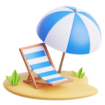 Cadeira de praia e guarda sol  3D Icon