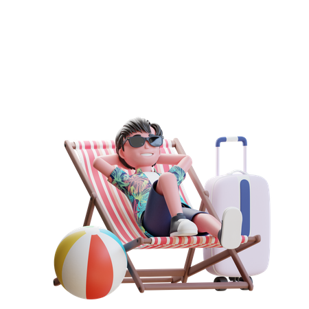 Viajante relaxando na cadeira de praia  3D Illustration