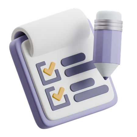 Caderno com lista de verificação e caneta  3D Icon