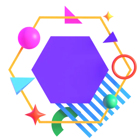 Cadre hexagonal rétro-futuriste  3D Icon