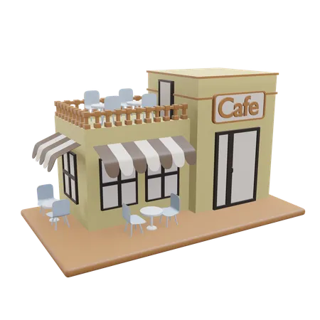 Cafe 3 D Building Illustration With Transparent 3D Icon