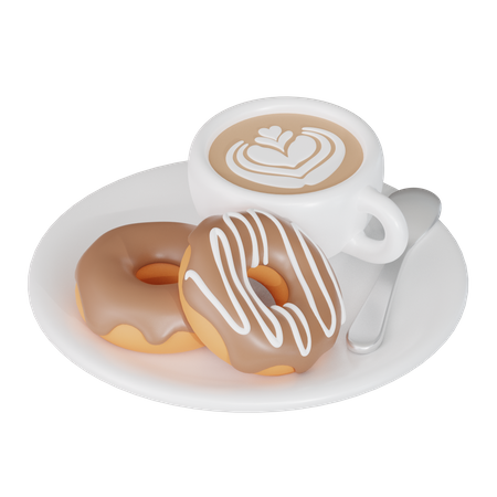 Café avec beignet  3D Icon