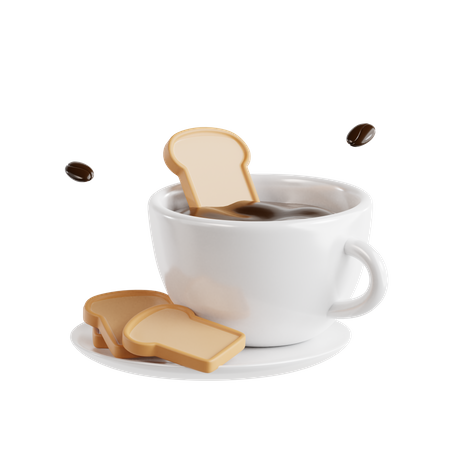 Café chaud et pain  3D Icon