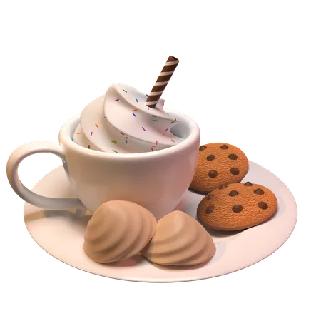 Café crema y galletas  3D Icon