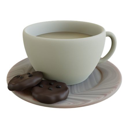 Café dans une tasse avec des biscuits  3D Icon