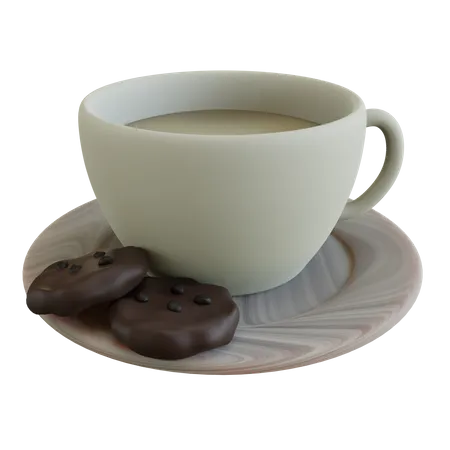 Café dans une tasse avec des biscuits  3D Icon