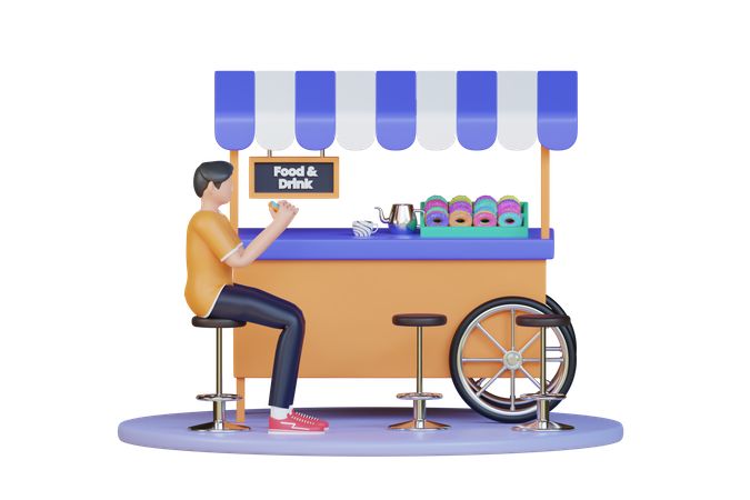 Café de comida callejera  3D Illustration