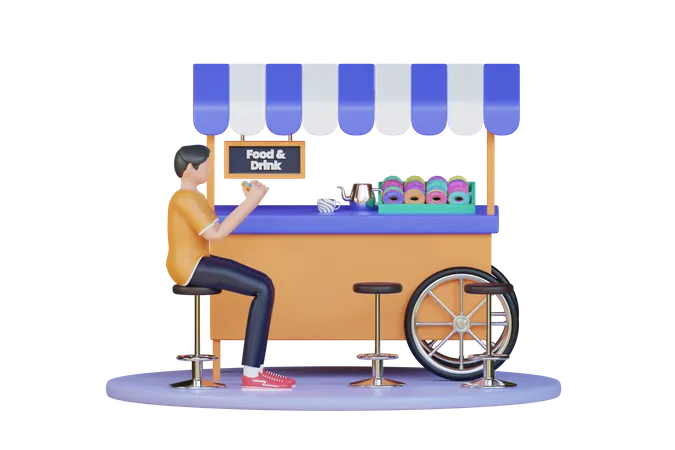 Café de comida callejera  3D Illustration