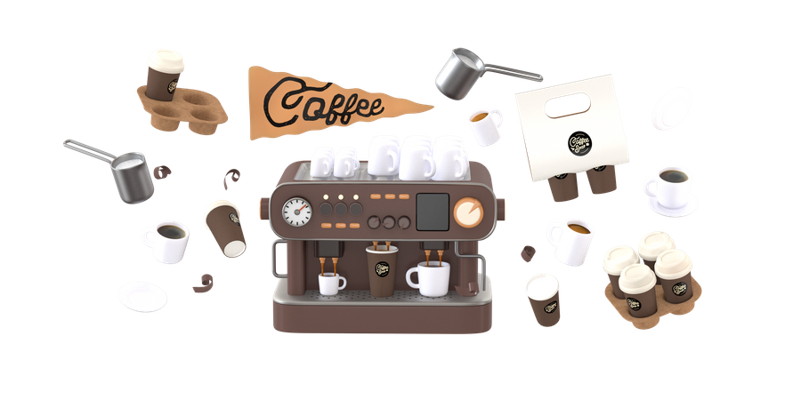 Esenciales del café  3D Illustration