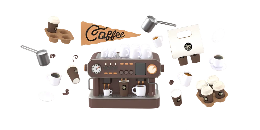 Esenciales del café  3D Illustration
