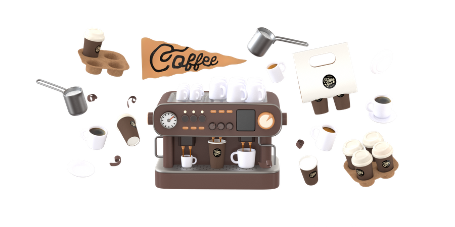 Les essentiels du café  3D Illustration