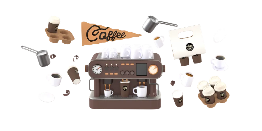 Les essentiels du café  3D Illustration