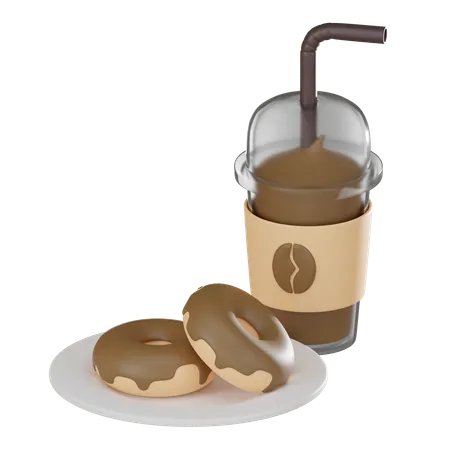 Café frappé et beignet  3D Icon