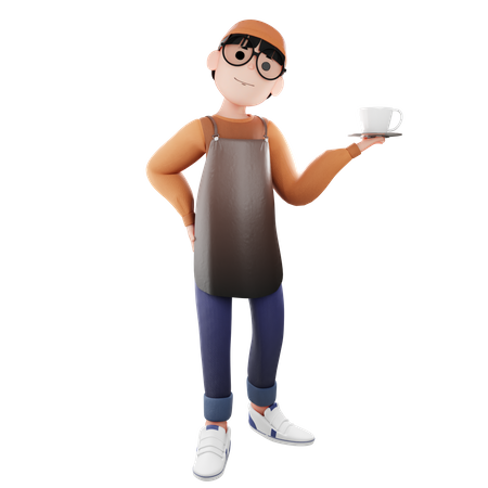 Cafeteira segurando uma xícara de café  3D Illustration