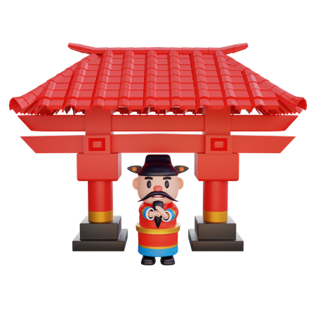 Cai Shen at temple  3D Illustration