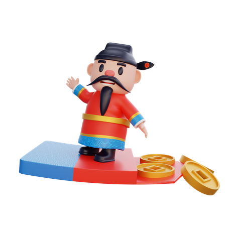 Cai Shen avec une enveloppe d'argent  3D Illustration