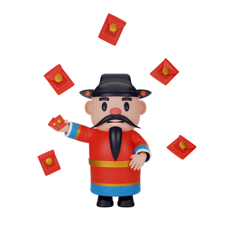 Cai shen avec enveloppe  3D Illustration