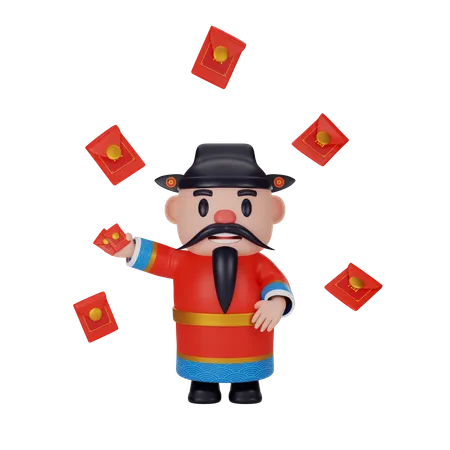 Cai shen avec enveloppe  3D Illustration