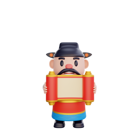 Cai Shen holding placard  3D Icon