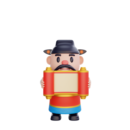 Cai Shen holding placard  3D Illustration