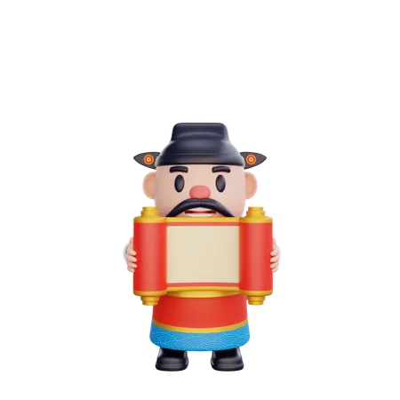 Cai Shen holding placard  3D Illustration