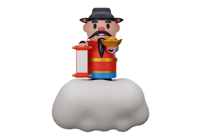 Cai Shen Holding Scroll And Ignot  3D Icon