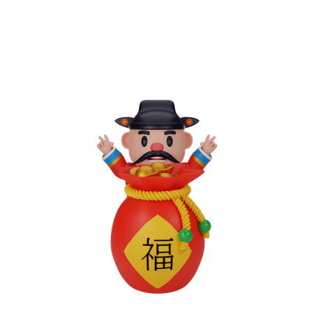 Cai Shen In Fortune Bag  3D Icon
