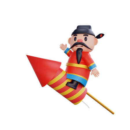 Cai Shen on the rocket  3D Icon