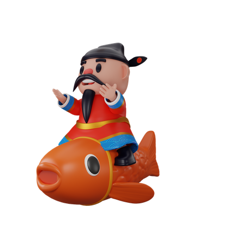 Cai Shen Riding Fish  3D Icon