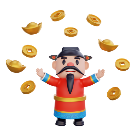 Cai Shen with coins  3D Icon