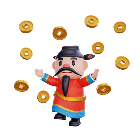 Cai Shen with coins  3D Icon