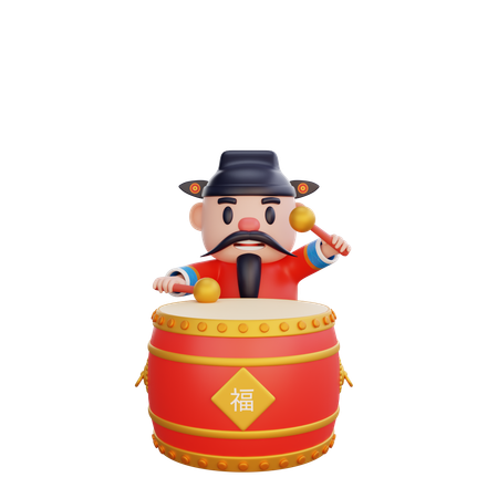 Cai Shen with drum  3D Icon