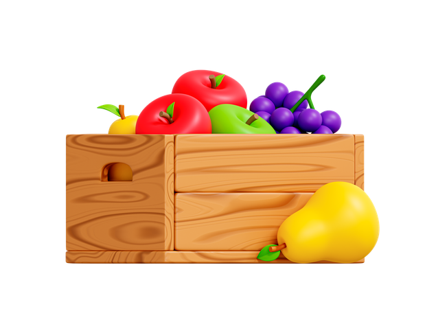 Caisse en bois avec des fruits  3D Icon