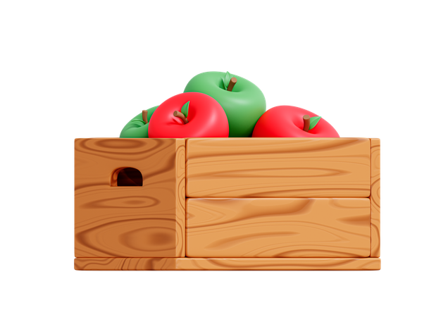 Boîte en bois avec des pommes  3D Icon