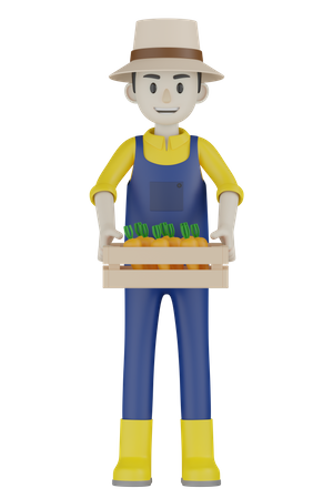 Agricultor segurando caixa  3D Illustration