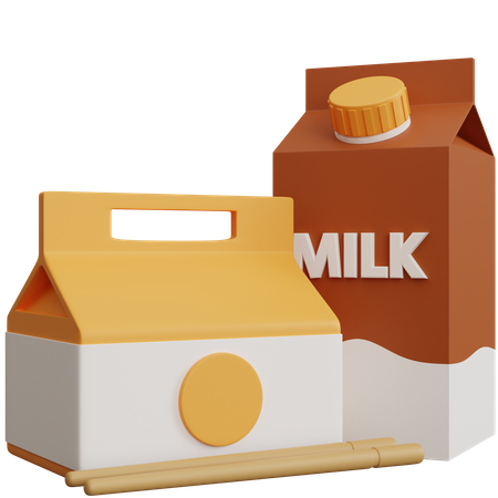 Caixa de comida e caixa de leite  3D Icon