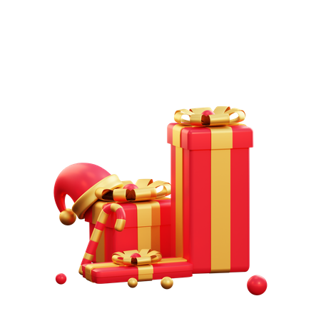 Caixa de presente de natal e chapéu de Papai Noel  3D Illustration