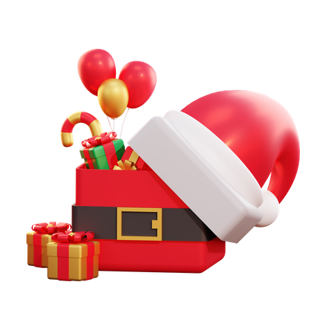 Caixa de presente e balão de papai noel de natal  3D Icon