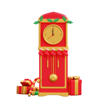 Caixa de presente e relógio de natal  3D Illustration