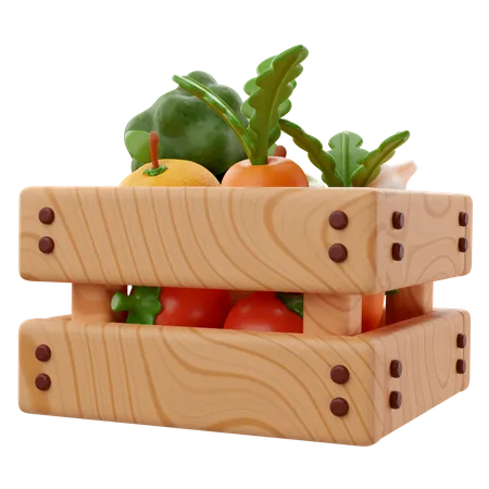 Adoravel Renderizacao Em 3 D De Uma Caixa De Madeira Com Icone De Vegetais 3D Icon